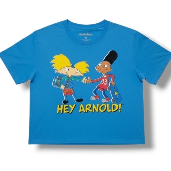 Nickelodeon Tops - Nickelodeon Hey Arnold Women’s Blue Cropped Graphic T-Shirt – XXL, Cotton Blend